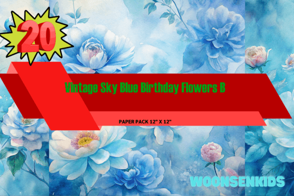Download Best Vintage Sky Blue Birthday Flowers Background Watercolor Png Kdp Digital Paper - Sky blue Collection