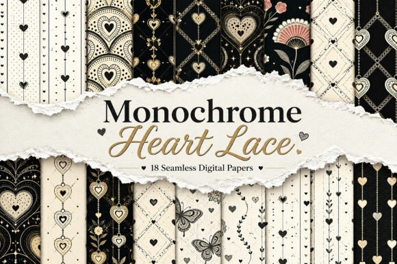Download Monochrome Heart Lace Digital Pattern - Digital pattern Collection