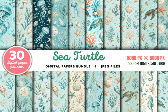 Download Sea Turtle Summer Digital Pattern Bundle - Digital pattern Collection