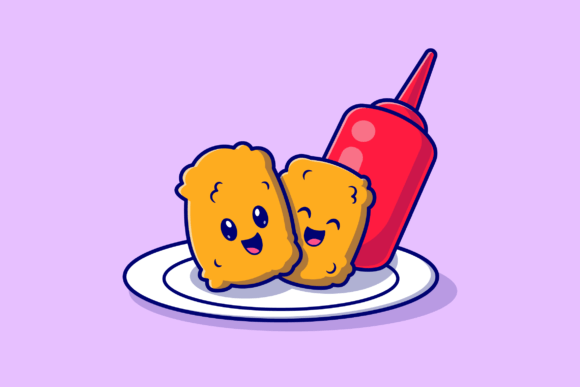 Download Cute Nuggets Smile with Sauce Cartoon - Sauce Collection
