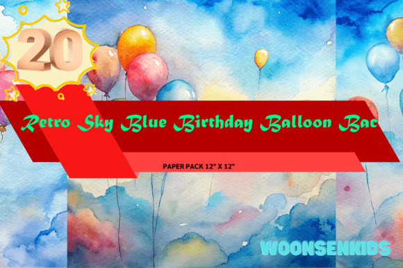 Download Beautiful Retro Sky Blue Birthday Balloon Background Watercolor Png Kdp Digital Paper - Sky blue Collection