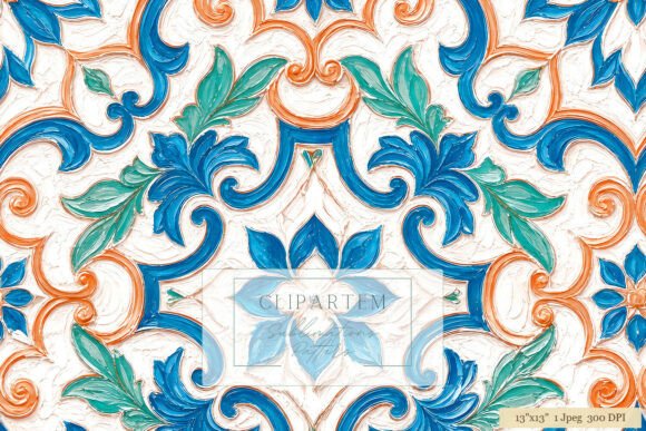 Download Blue Orange Majolica Tile Repeat Pattern - Orange Collection