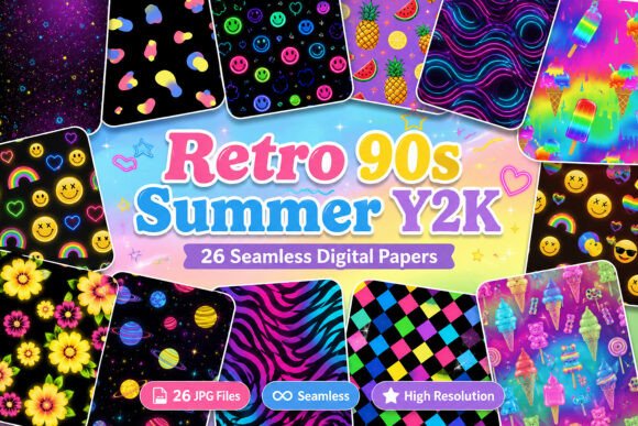 Download Retro 90s Summer Y2K Digital Pattern - Digital pattern Collection