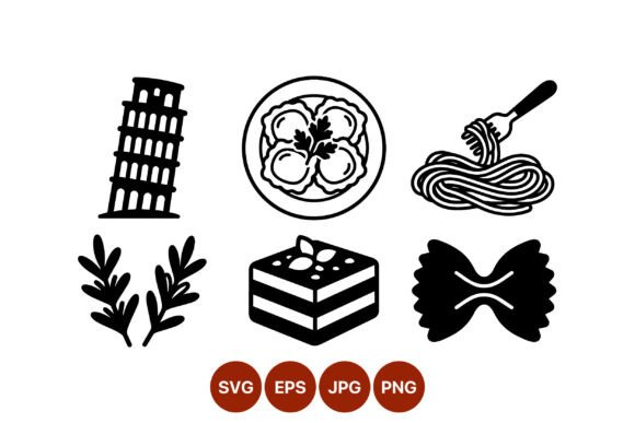 Download Italian Food Icons with Leaning Tower of - Premium Resources