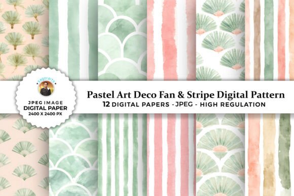 Download Pastel Deco Fan &amp; Stripe Digital Pattern - Digital pattern Collection