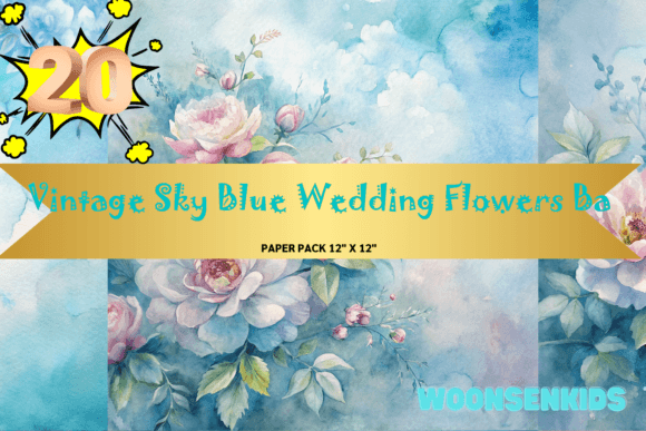 Download Beautiful Vintage Sky Blue Wedding Flowers Background Watercolor Png Kdp Digital Paper - Premium Resources